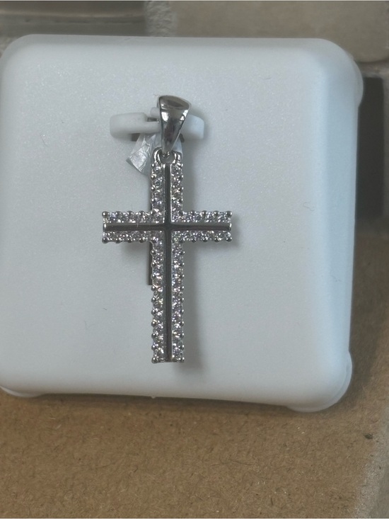 Jewelry - Sterling Cross Pendant Necklace with Clear Stones - Silver